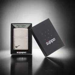 ZIPPO Pipe Lighter Brushed Chrome with specialized pipe insert