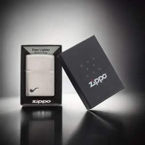 ZIPPO Pipe Lighter Brushed Chrome with specialized pipe insert