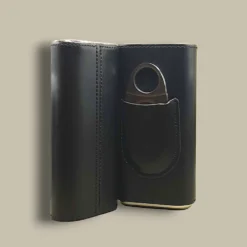 Black Leather Cigar Case with Cutter Open View CLC-68-BK
