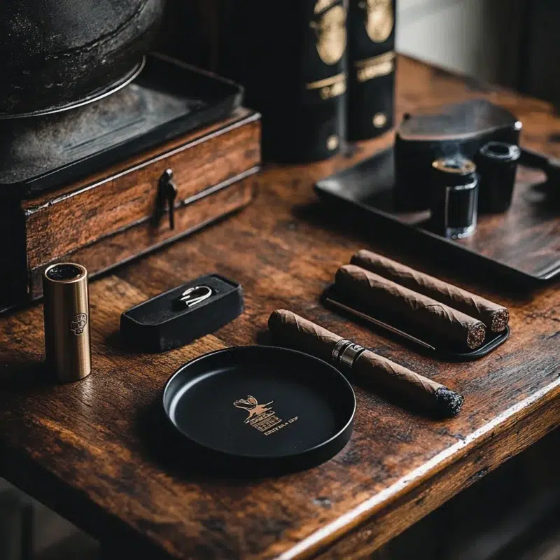 Beginner cigar smoking accessories setup with premium cigar