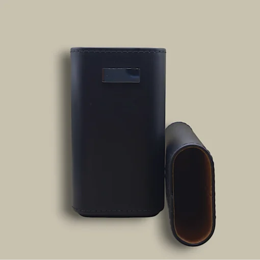 Open View of Black Leather Cigar Case CLC-42-BK with Wood Lining