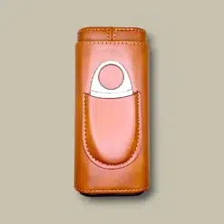 Brown Leather Cigar Case with Cutter CLC-65-BR Front View