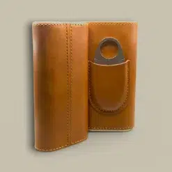Open Brown Leather Cigar Case with Cutter CLC-65-BR