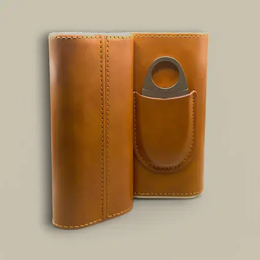 Open Brown Leather Cigar Case with Cutter CLC-65-BR