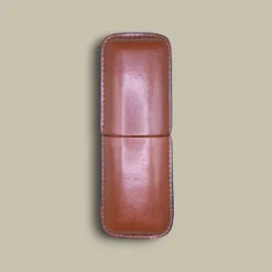 Brown Leather Double Cigar Case Front View CLC-83-BK