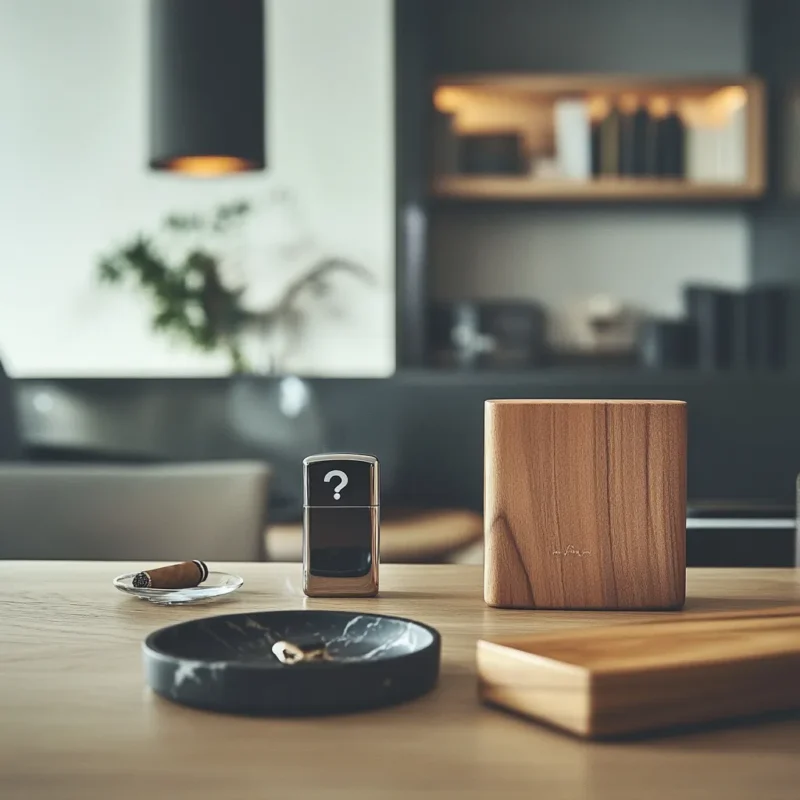 Elegant FAQ page banner featuring premium smoking accessories on a clean wooden desk.