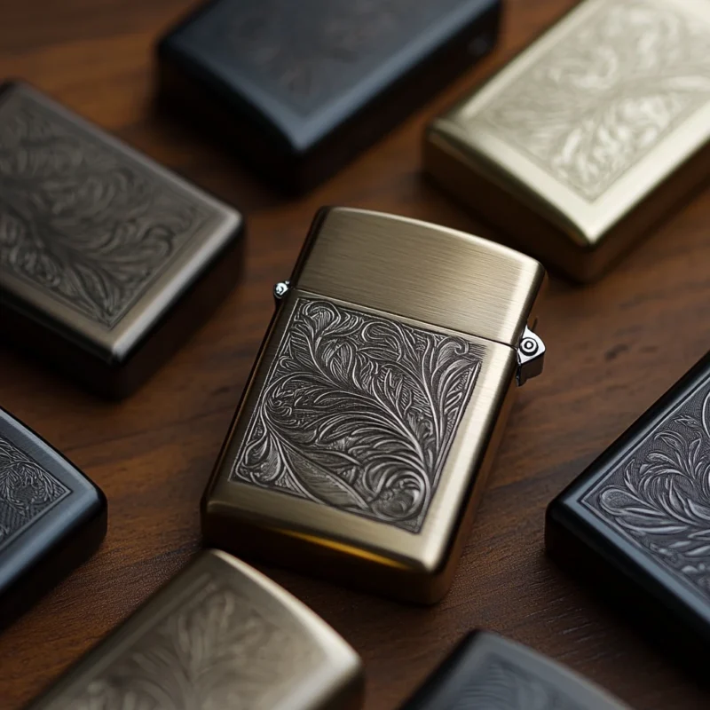 Stylish ZIPPO® lighters with brushed chrome, brass, and matte finishes