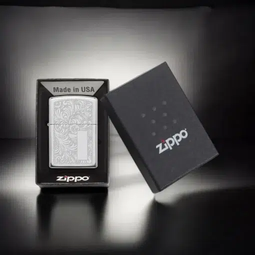 ZIPPO® Pipe Lighter Brushed Chrome Venetian with classic floral pattern engraving