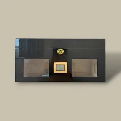 Black Lacquer Cigar Humidor with Digital Hygrometer Front View HM-210L-BK