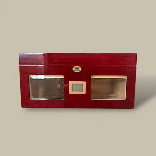 Cherry Lacquer Cigar Humidor with Digital Hygrometer Front View HM-211L-CH
