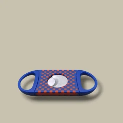 Cigar Cutter Double Blade Blue Red Checkered DB-24BL – Front View