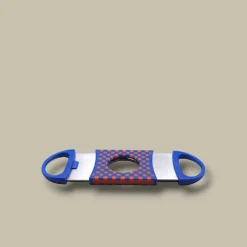 Cigar Cutter Double Blade Blue Red Checkered DB-24BL – Open View