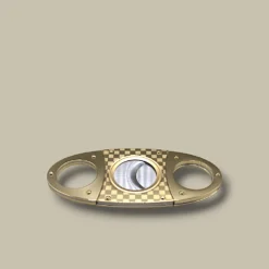 Cigar Cutter Double Blade Gold Checkered DB-11G – Front View