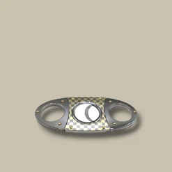 Cigar Cutter Double Blade Gold Checkered Steel DB-28G – Front View