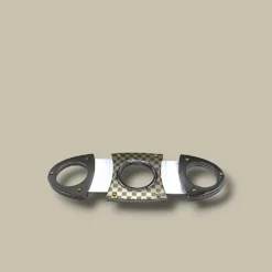 Cigar Cutter Double Blade Gold Checkered Steel DB-28G – Open View
