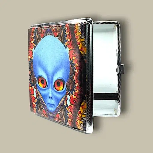 Blue Alien Cigarette Case CC-54 – Open Angle View