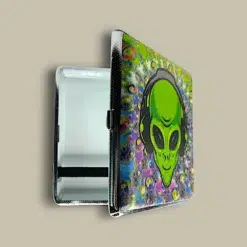 Green Alien Cigarette Case CC-50 – Open Angle View