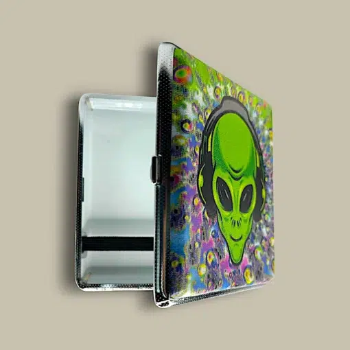 Green Alien Cigarette Case CC-50 – Open Angle View