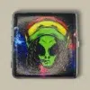 Rasta Smoking Alien Cigarette Case CC-55 – Open Angle View