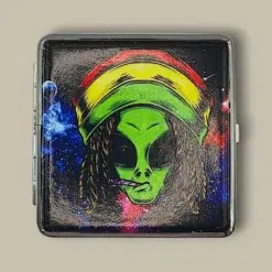 Rasta Smoking Alien Cigarette Case CC-55 – Open Angle View