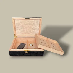 Cigar Humidor with Tray, Hygrometer, Humidifier, Keys HM-205L-DB