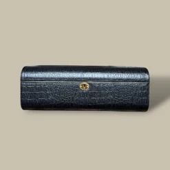 Crocodile Leather Cigar Humidor Front View with Lock HM-205L-DB