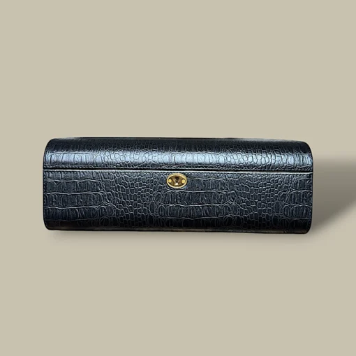 Crocodile Leather Cigar Humidor Front View with Lock HM-205L-DB