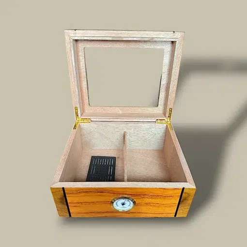 Glass Top Burl Humidor Open Lid HM-116A-BU
