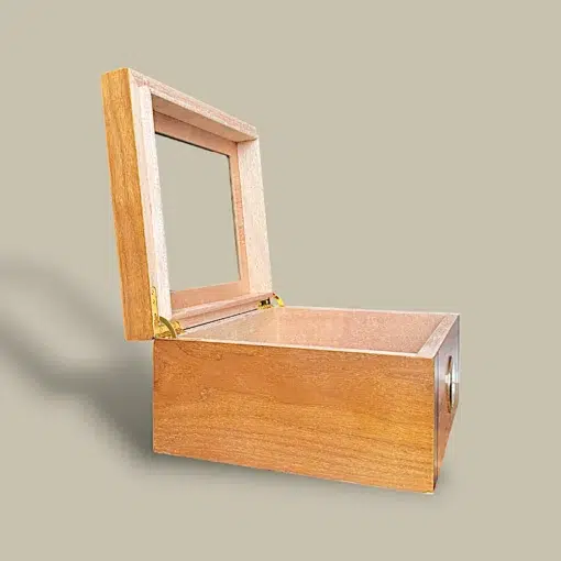 Glass Top Burl Humidor Side View HM-116A-BU
