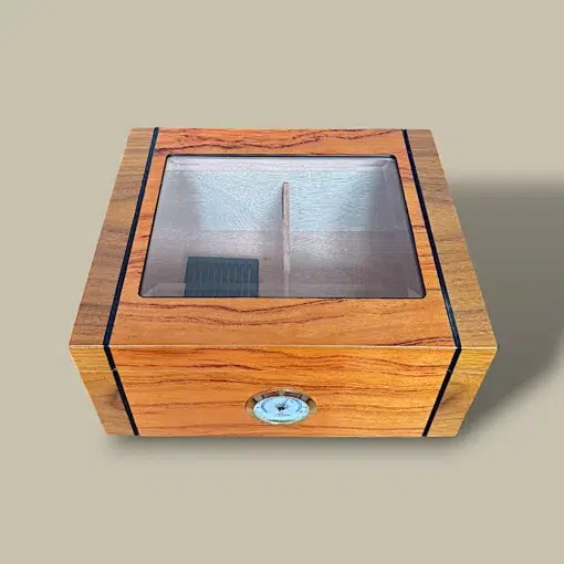 Glass Top Burl Humidor Front View HM-116A-BU