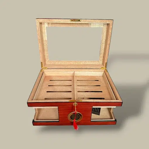 Fully Open Red Wood Humidor with Accessories HM-207L-CH