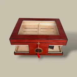 Red Wood Cigar Humidor Top Glass Angle HM-207L-CH