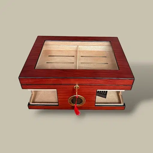 Red Wood Cigar Humidor Top Glass Angle HM-207L-CH