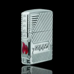 ZIPPO® Bolts Design Lighter – High Polish Chrome with Red Flame