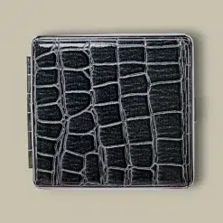 Black Crocodile Leather Cigarette Case CC-32 Front View