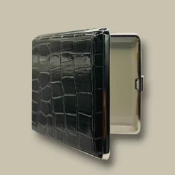 Black Crocodile Leather Cigarette Case CC-32 Open