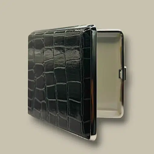Black Crocodile Leather Cigarette Case CC-32 Open