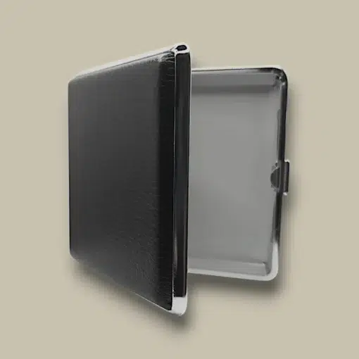 Black Leather Cigarette Case CC-48 Open