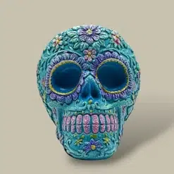 Blue Floral Skull Cigar Ashtray ASH-CT01AE – Front View