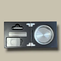 Black Leather Cigar Ashtray Box Set ASH-CG07BK – Open View
