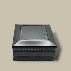 Black Leather Cigar Ashtray Box Set ASH-CG07BK – Front View