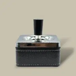Square Cigarette Ashtray with Black Leather ASH-CT09CE – Front View
