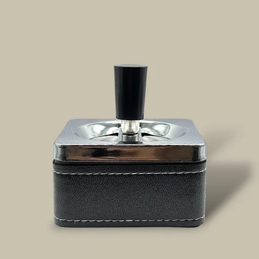 Square Cigarette Ashtray with Black Leather ASH-CT09CE – Front View