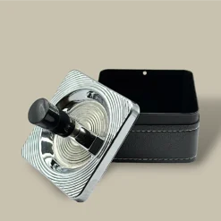 Square Cigarette Ashtray with Black Leather ASH-CT09CE – Open View