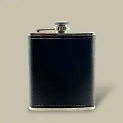 Black Leather Wrapped Flask FL-610 – Front View