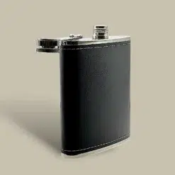 Black Leather Wrapped Flask FL-610 – Open Cap View