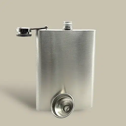 Brushed Steel Flask with Funnel FL-580 – Funnel Attached