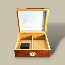 Glass Top Burl Cigar Humidor HM-118M-BU – Open Interior