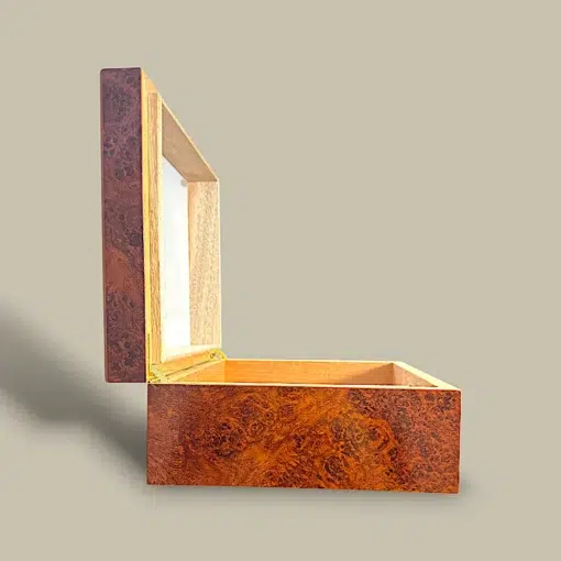 Glass Top Burl Cigar Humidor HM-118M-BU – Side Angle