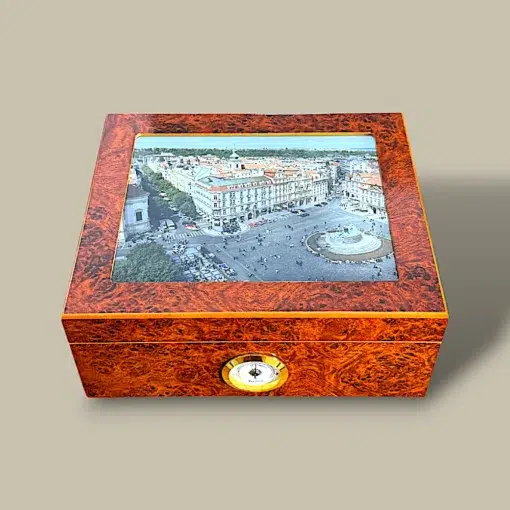 Glass Top Burl Cigar Humidor HM-118M-BU – Top View